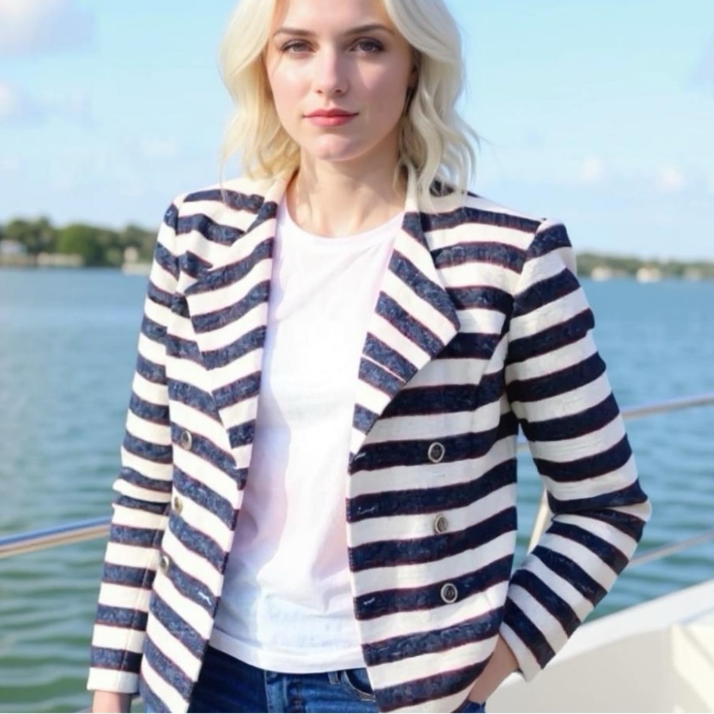 Cabi Love Carol Collection Navy Cream Red Blazer Size 6